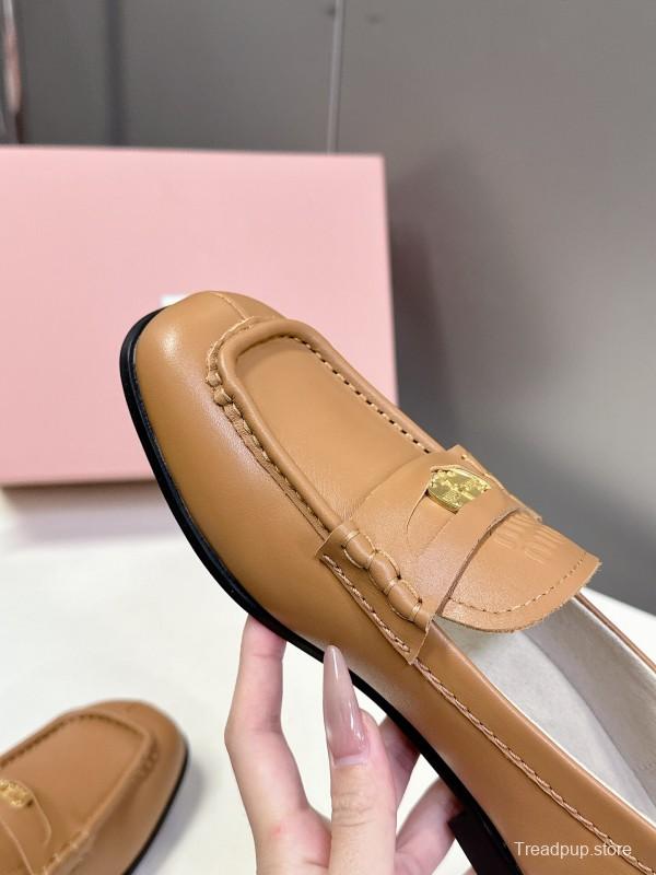 2025 Women Miu Miu Brown Leather Loafers