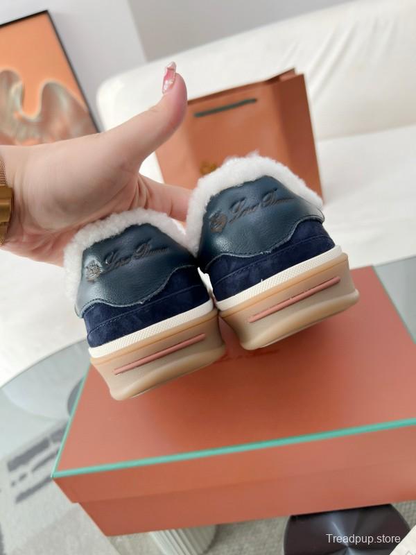 2024 Women Le Parmentier Navy Suede Shearling Sneakers MJ00350