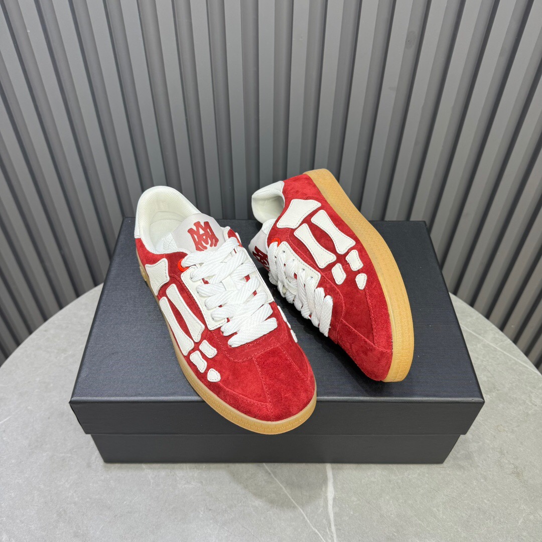 2025 Unisex Amiri Red White Suede Leather Sneakers Skeleton Pattern LY00280