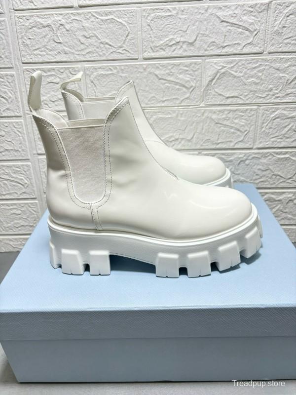 2024 Women Prada White Leather Chelsea Boots MJ00380