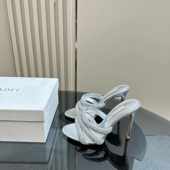 2025 Women Casadei Silver Leather High Heel Crystal Embellished KFY00290