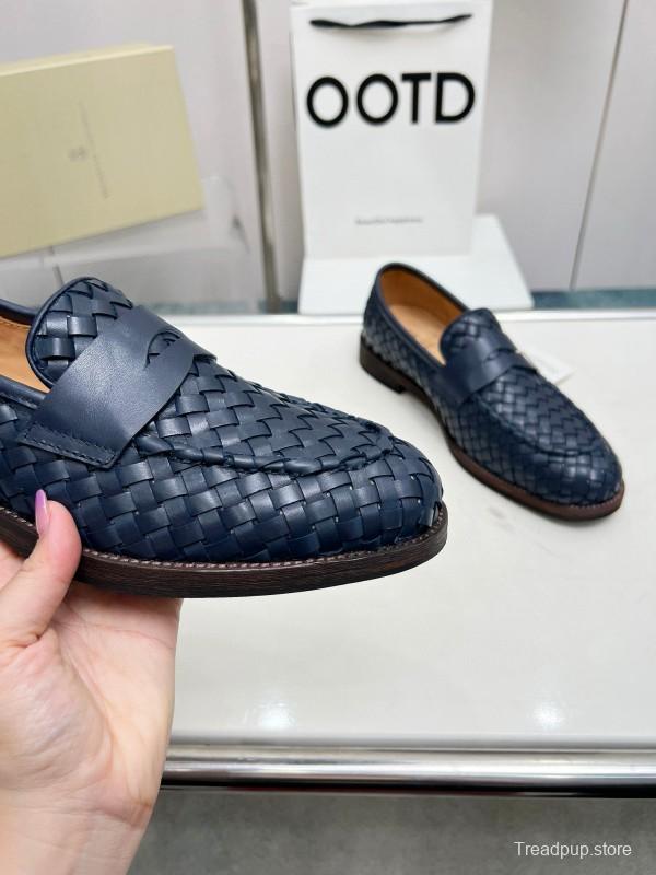 2024 Men Brunello Cucinelli Navy Leather Loafers MJ00500