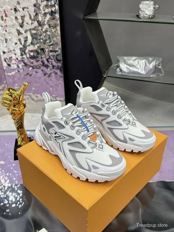 2025 Men Louis Vuitton White Grey Mesh Leather Sneakers MJ00420