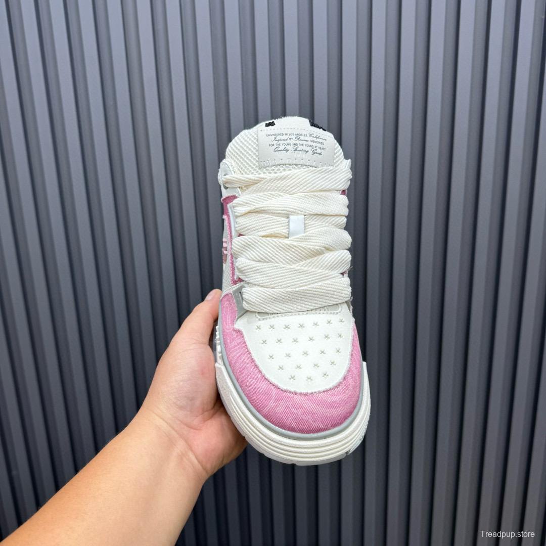 2024 Unisex Amiri Pink White Mesh Suede Sneakers MJ00360