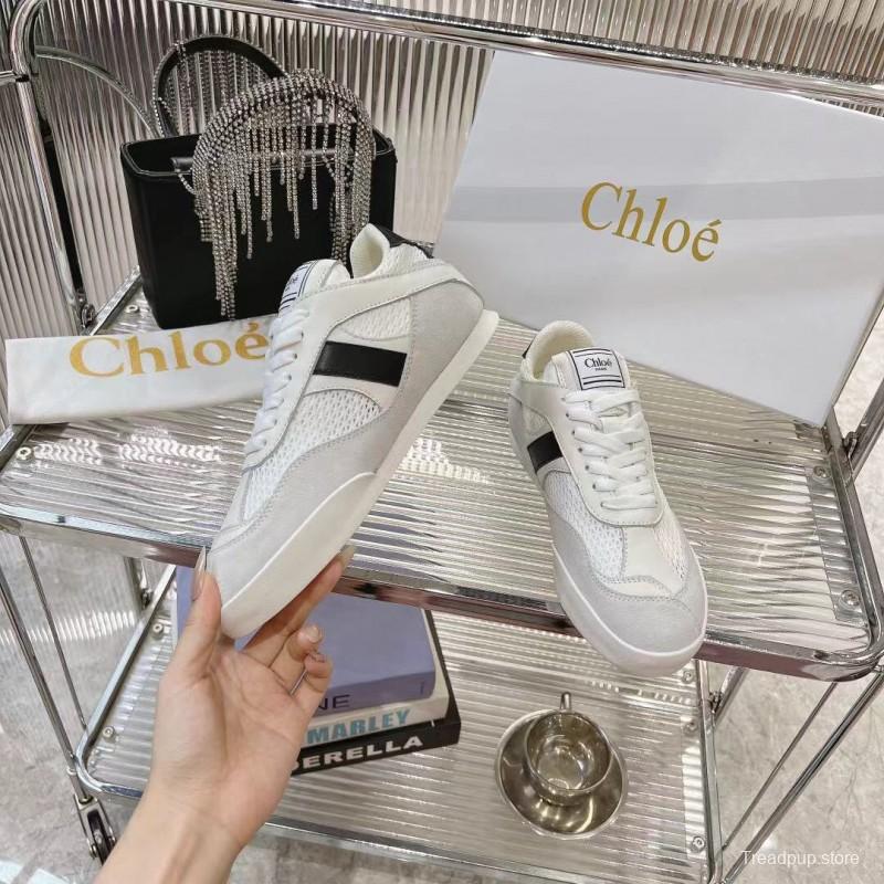 2025 Women Chloé White Mesh Leather Sneakers LY00280