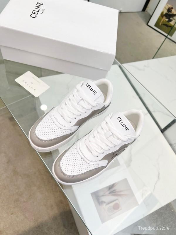 2025 Unisex Celine White Grey Leather Sneakers KFY00260
