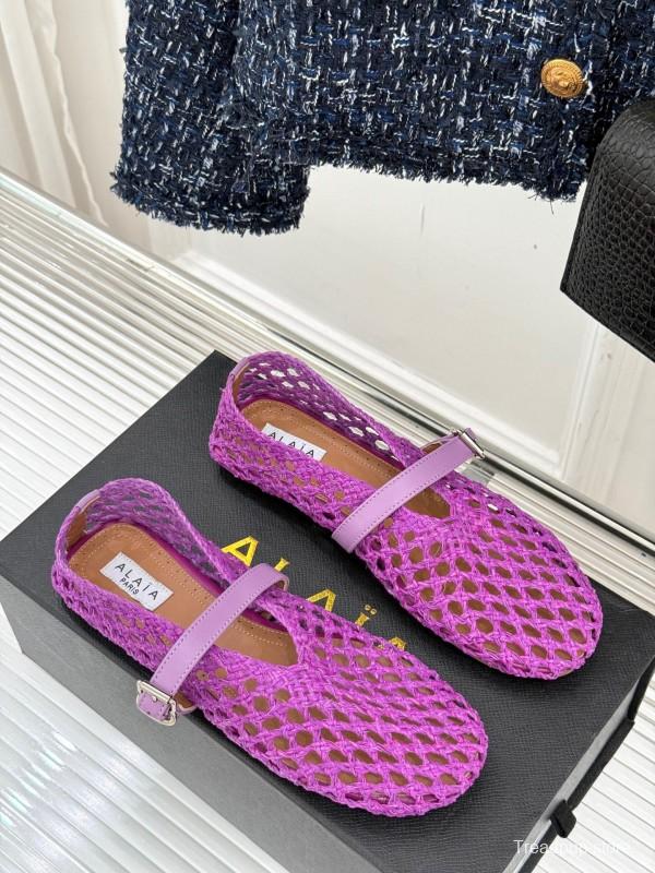 2025 Women AlAIA Purple Woven Leather Mary Jane