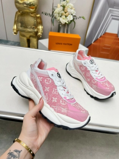 2025 Women Louis Vuitton Pink White Canvas Leather Sneakers