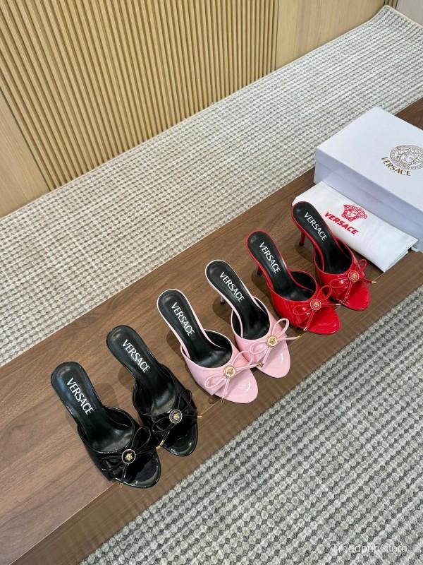 2025 Women VERSACE Pink Leather Heeled Mules LY00210