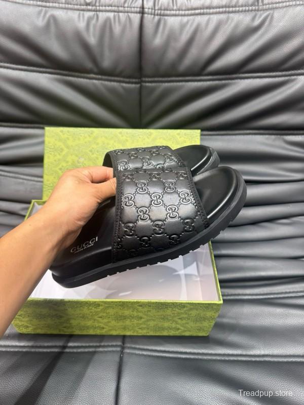 2024 Slippers Gucci Black Leather Slippers MJ00200