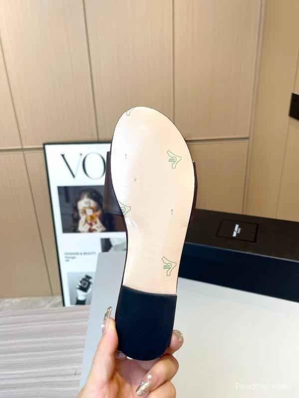 2025 Women Yves Saint Laurent Brown Leather Slippers LY00180