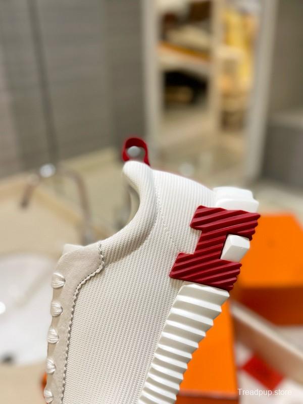 2024 Unisex Hermès White Red Silk Sheepskin Sneakers MJ00320