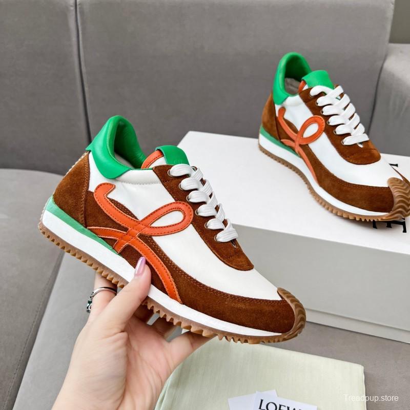 2025 Unisex Loewe Brown White Orange Green Leather Suede Sneakers LY00270