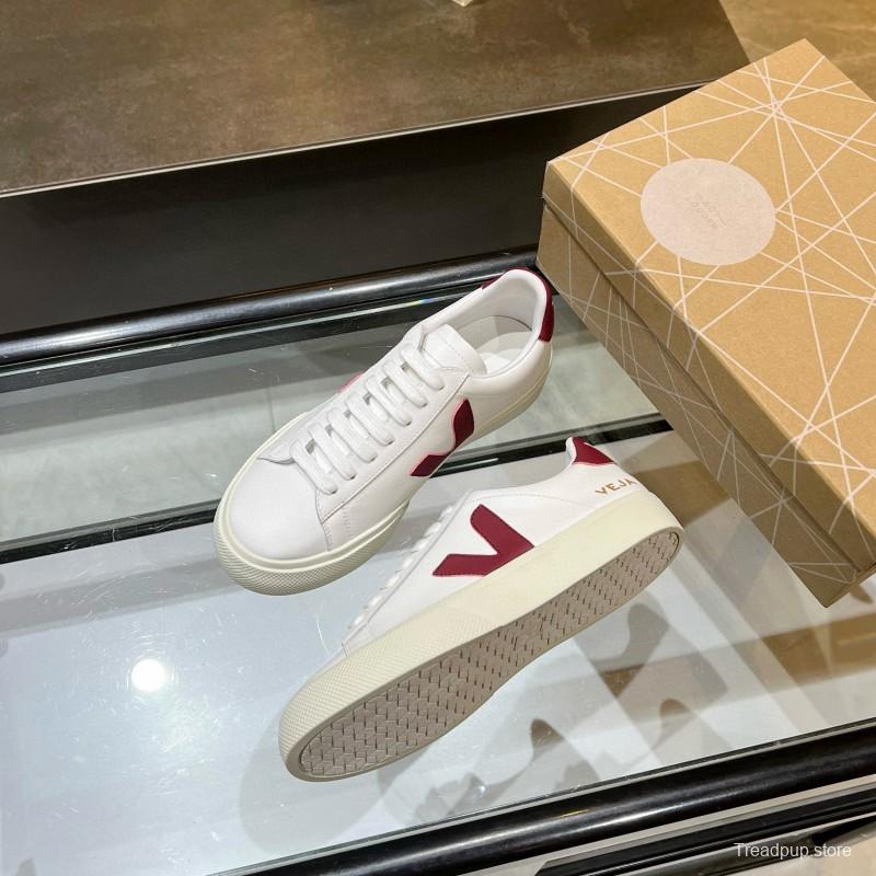 2025 Unisex VEJA White Burgundy Leather Canvas Sneakers MJ00240