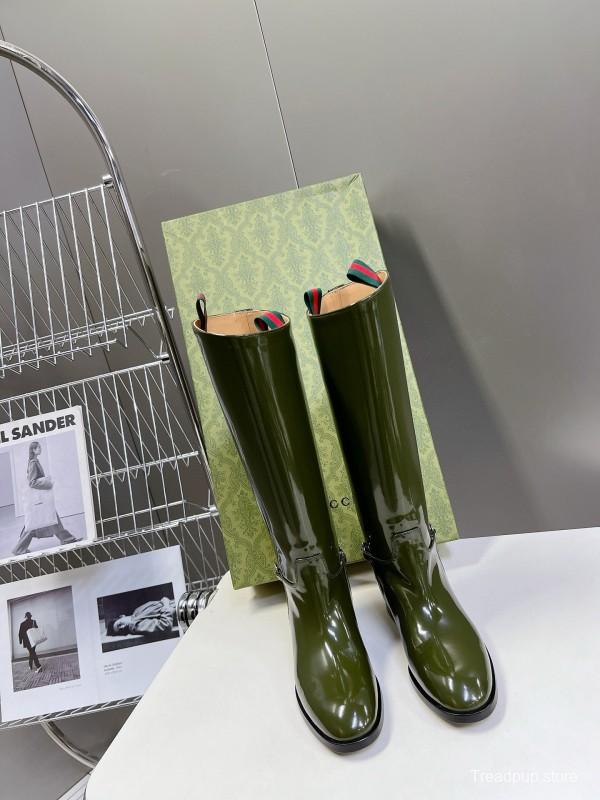 2024 Women Gucci Green Leather Boots Handmade MJ00620