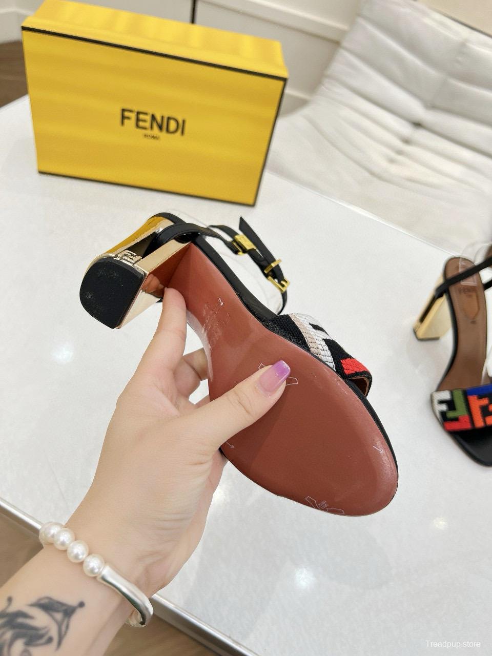 2025 Women Fendi Black Multicolor Leather Suede Sandals MJ00280