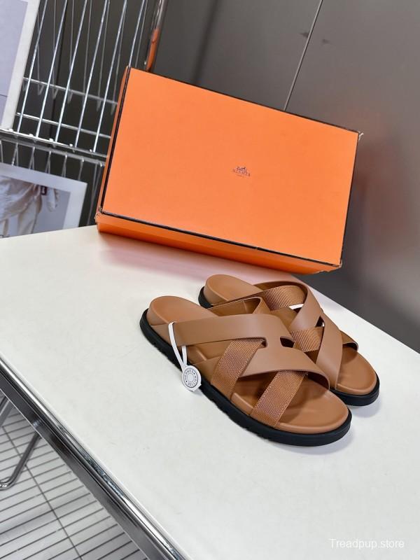 2025 Slippers Hermès Brown Leather Slippers