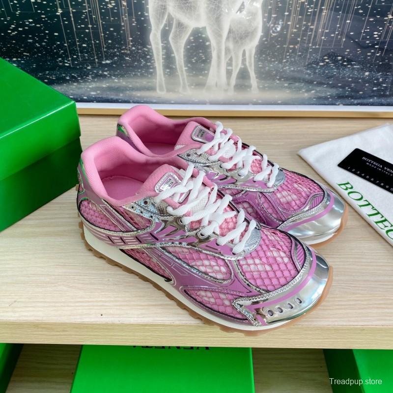 2025 Women BV Pink Silver Mesh Leather Running Sneakers