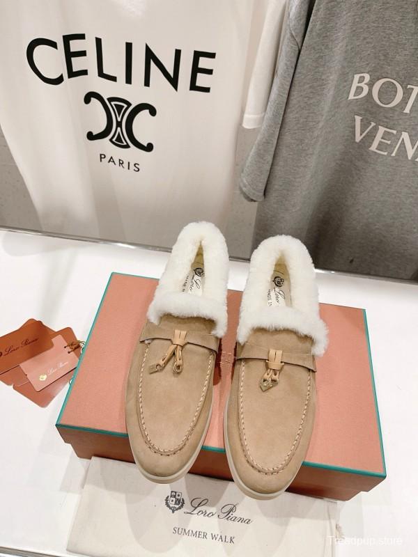 2024 Women Le Parmentier Beige Suede Shearling Loafers