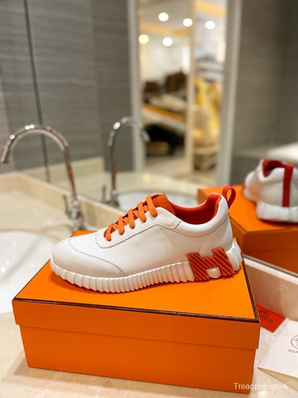 2024 Women Hermès White Orange Leather Sneakers