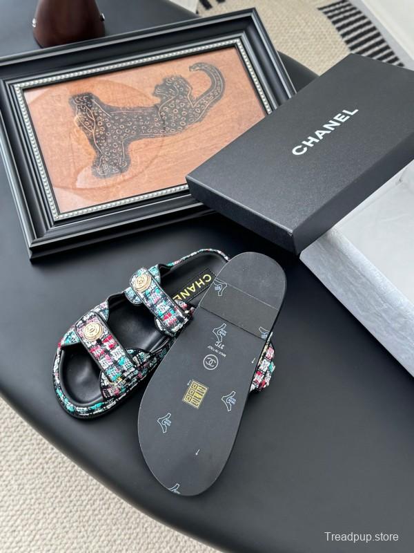 2025 Women Chanel Multi Color Fabric Leather Sandals LY00310