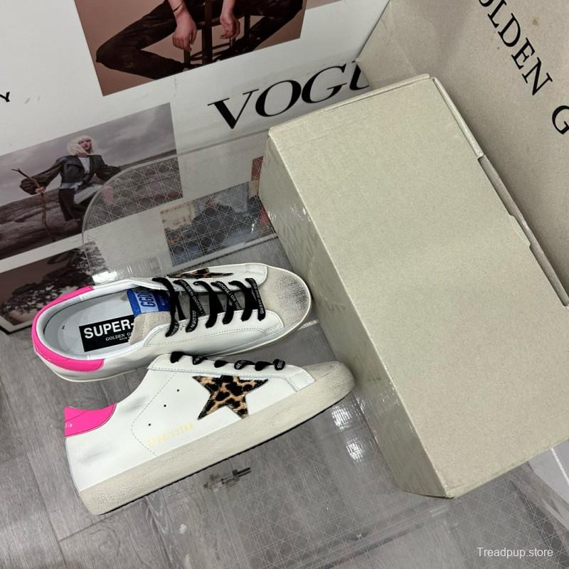 2025 Women GGDB White Pink Leopard Print Leather Sneakers MJ00260