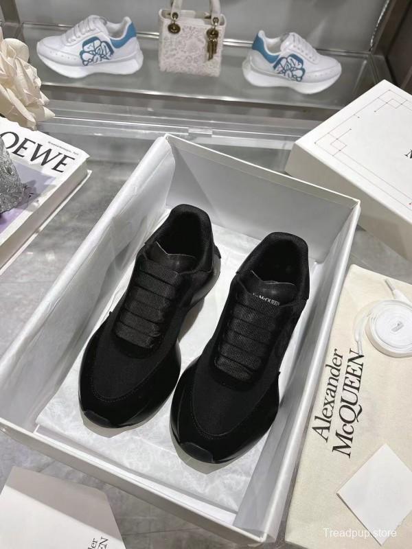 2025 Women Alexander McQueen Black Leather Mesh Sneakers LY00340