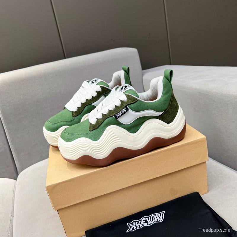 2025 Unisex HEYDAY Green White Canvas Leather Wave Sneakers KFY00260