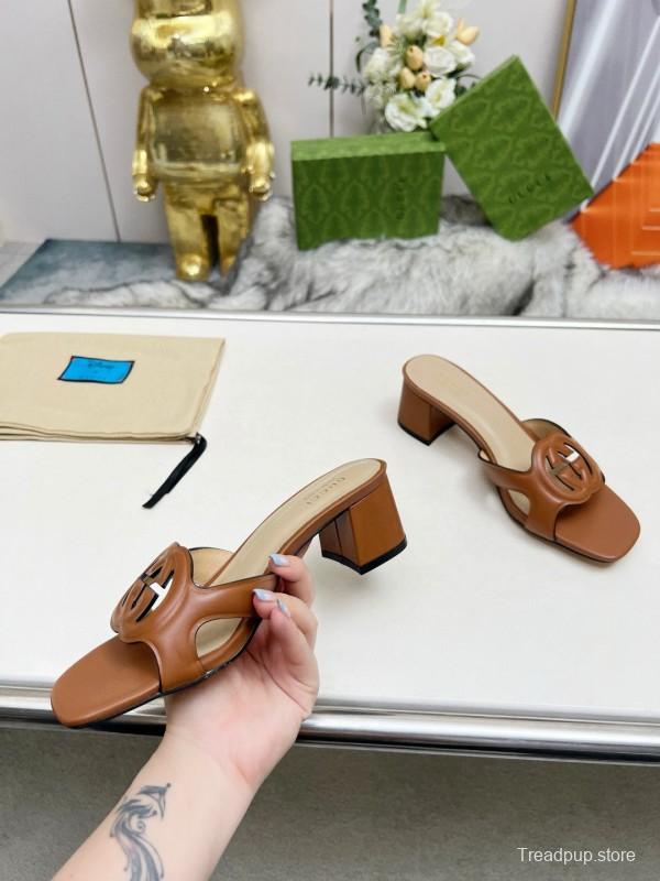 2025 Gucci Brown Leather Slippers MJ00190