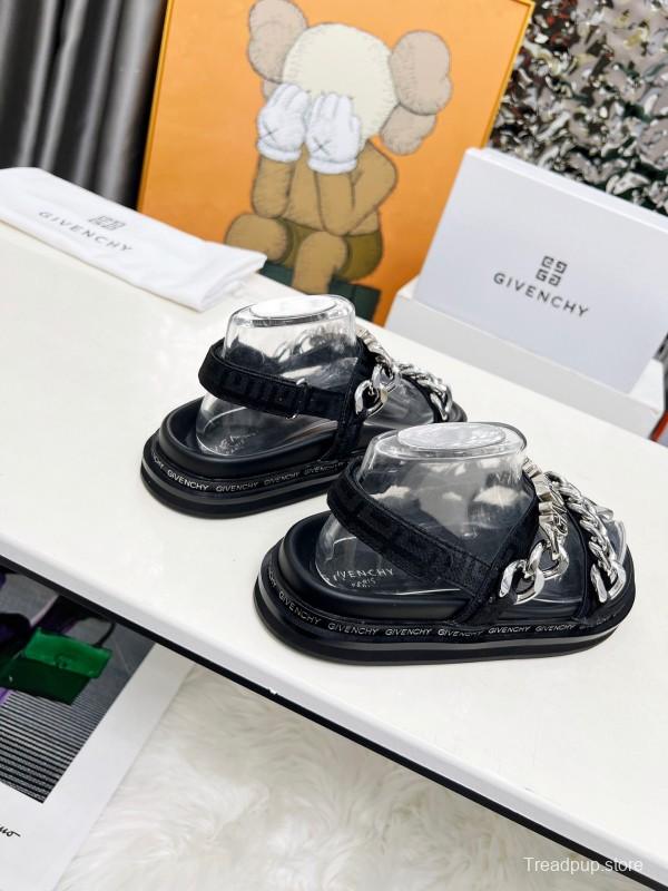 2025 Women Givenchy Black Leather Sandals Chain LY00260