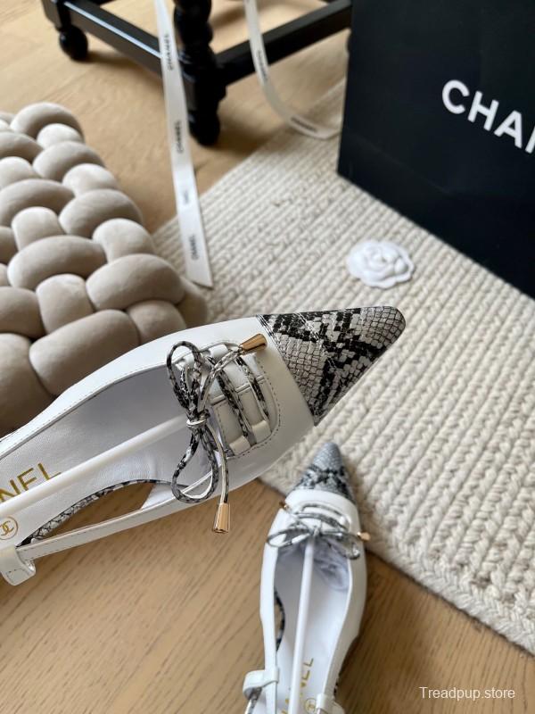2025 Women Chanel White Black Python Leather Slingback Heels