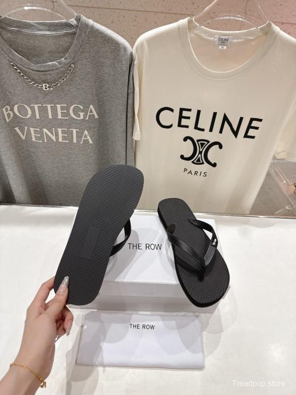 2025 Unisex The Row Black Rubber Flip Flop Minimalist Design Casual Beach Sandals KFY00160