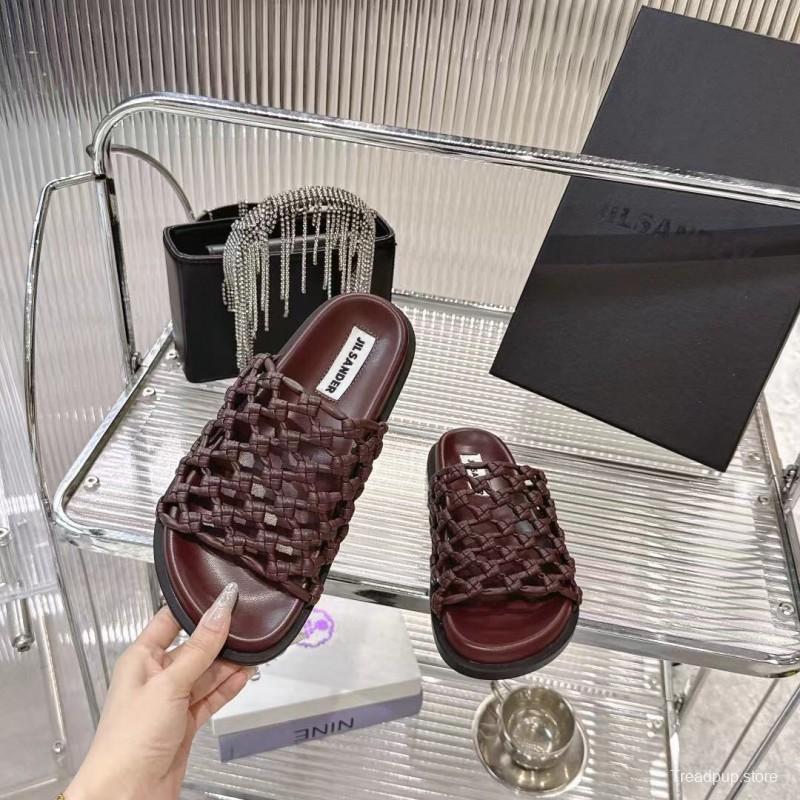 2025 Women Jil Sander Brown Leather Woven Slippers