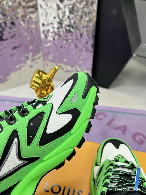 2025 Men Louis Vuitton Green Black White Mesh Leather Sneakers MJ00420