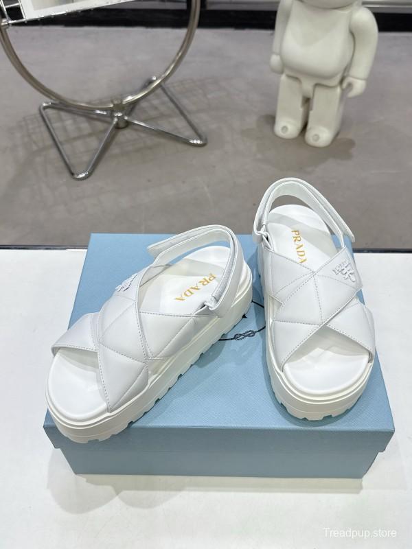 2025 Women Prada White Leather Sandals KFY00280