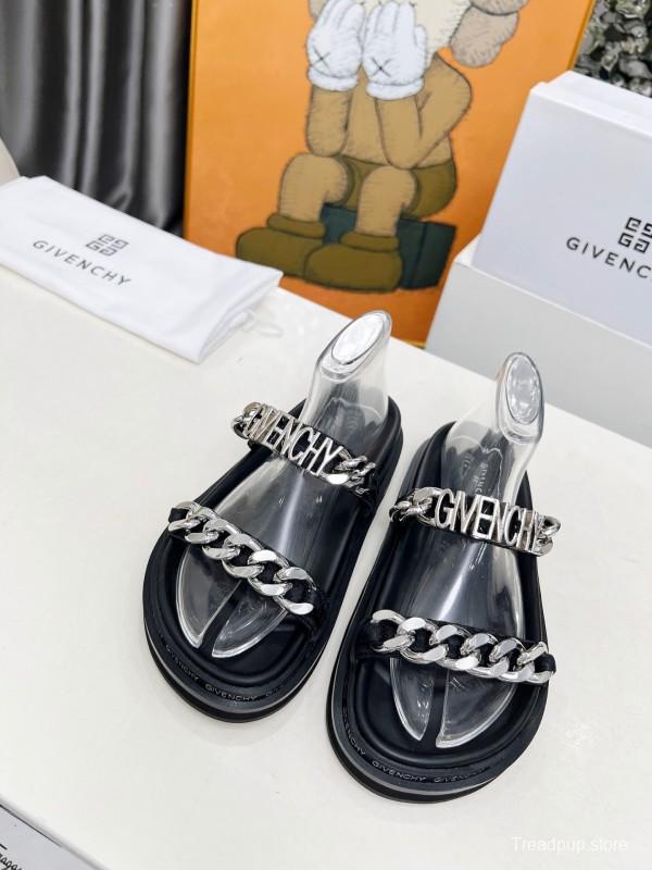 2025 Women Givenchy Silver Leather Sandals Chain LY00250