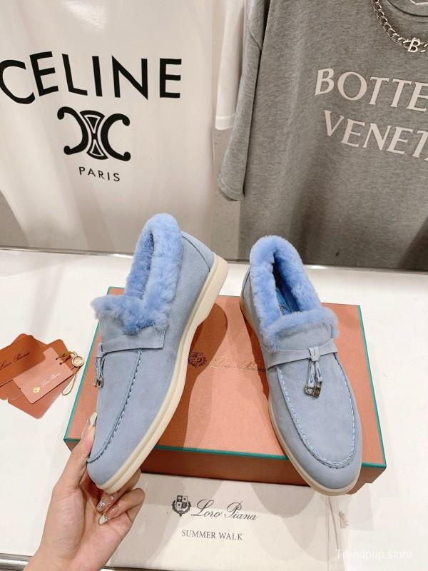 2024 Slippers LP Light Blue Suede Shearling Slippers