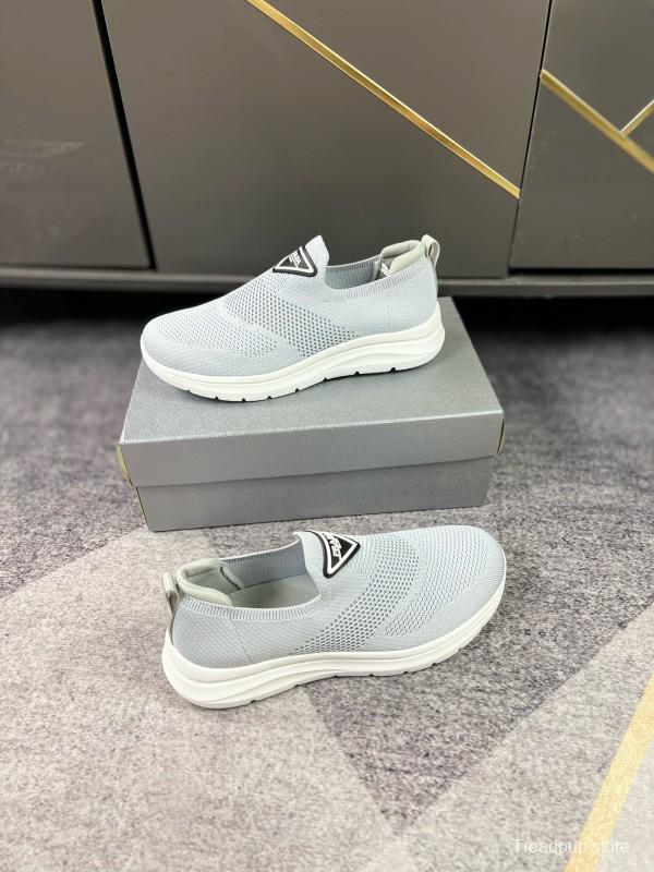 2024 Unisex Prada Light Grey Breathable Flyknit Sneakers MJ00230