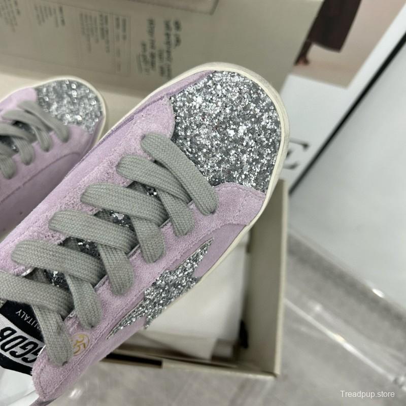 2025 Women GGDB Lilac Silver Glitter Leather Suede Sneakers