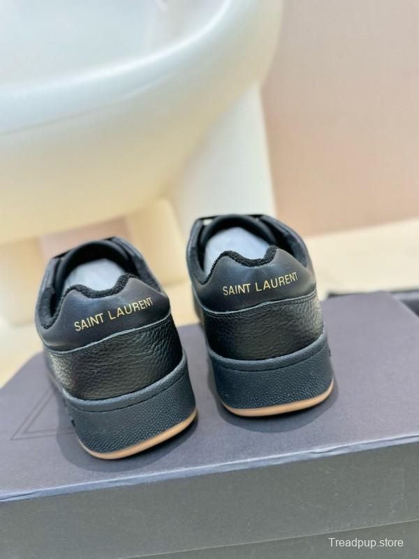 2024 Unisex Yves Saint Laurent Black Silk Grain Leather SL61 Casual Series Perforated MJ00350