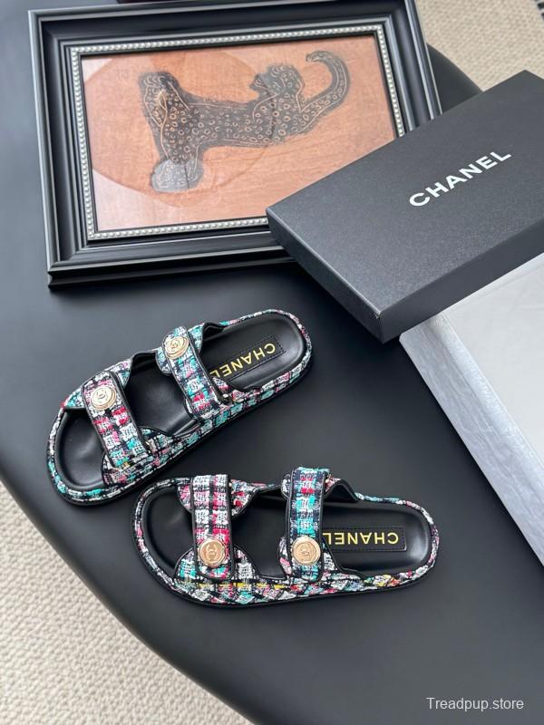 2025 Women Chanel Multi Color Fabric Leather Sandals LY00310