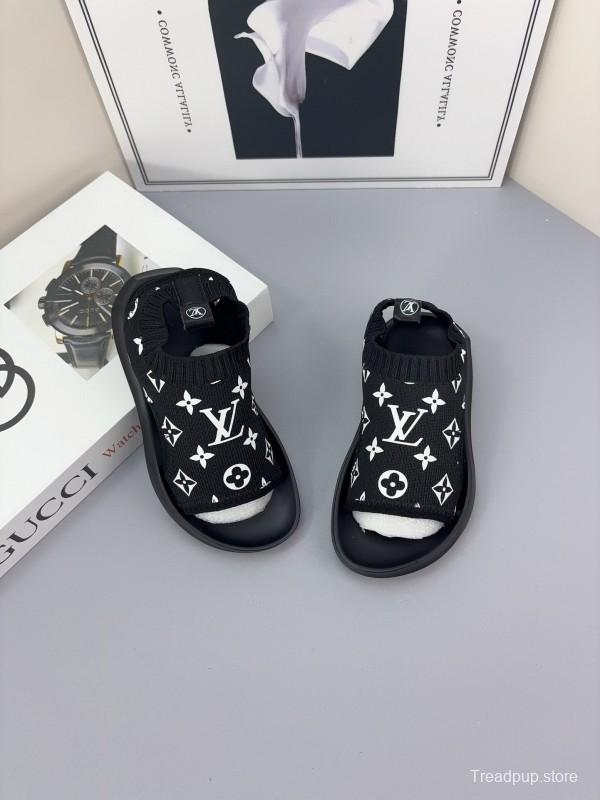 2025 Kids Louis Vuitton Black White Fabric Sandals