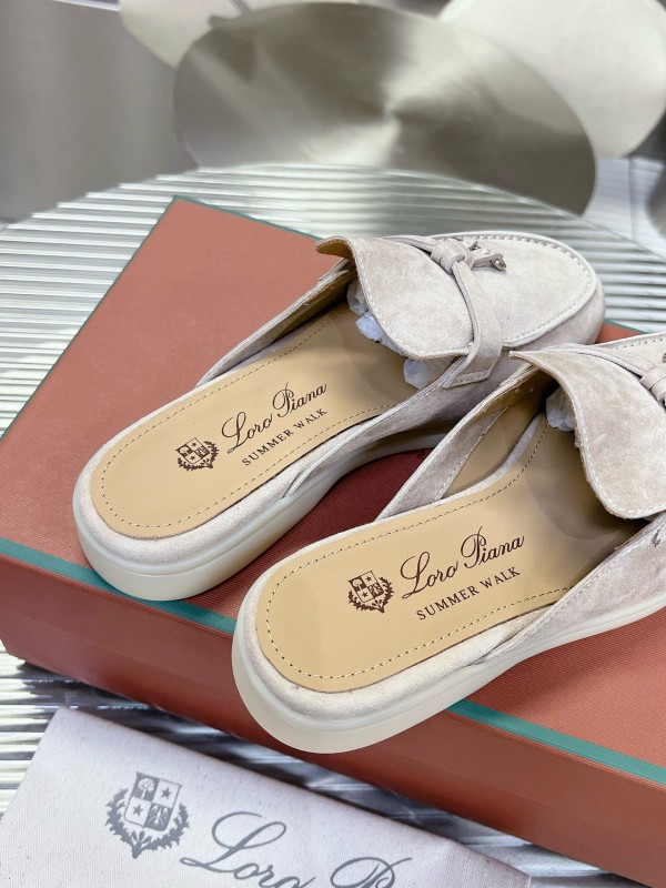 2024 Slippers Loro Piana Light Gray Suede Loafers MJ00270