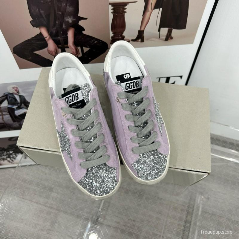 2025 Women GGDB Lilac Silver Glitter Leather Suede Sneakers