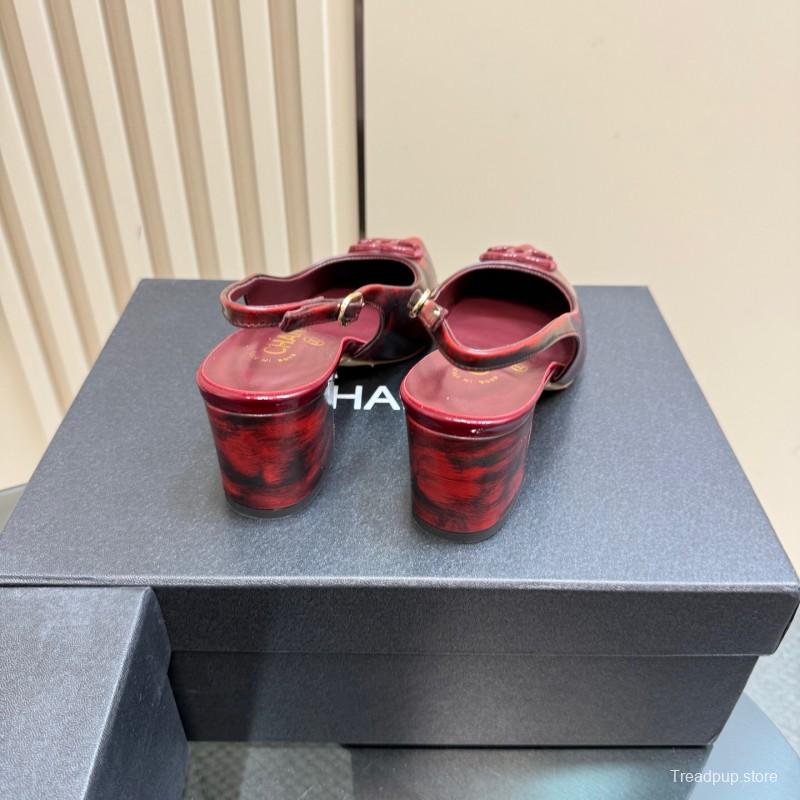 2025 Women Chanel Burgundy Leather Slingback Heels KFY00290
