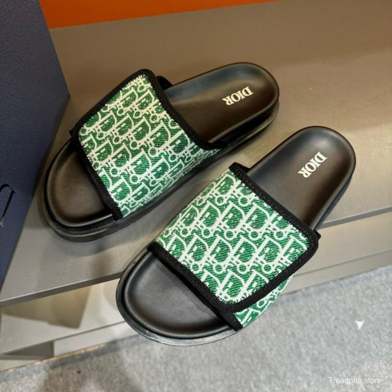 2024 Dior Green White Fabric Slippers MJ00180