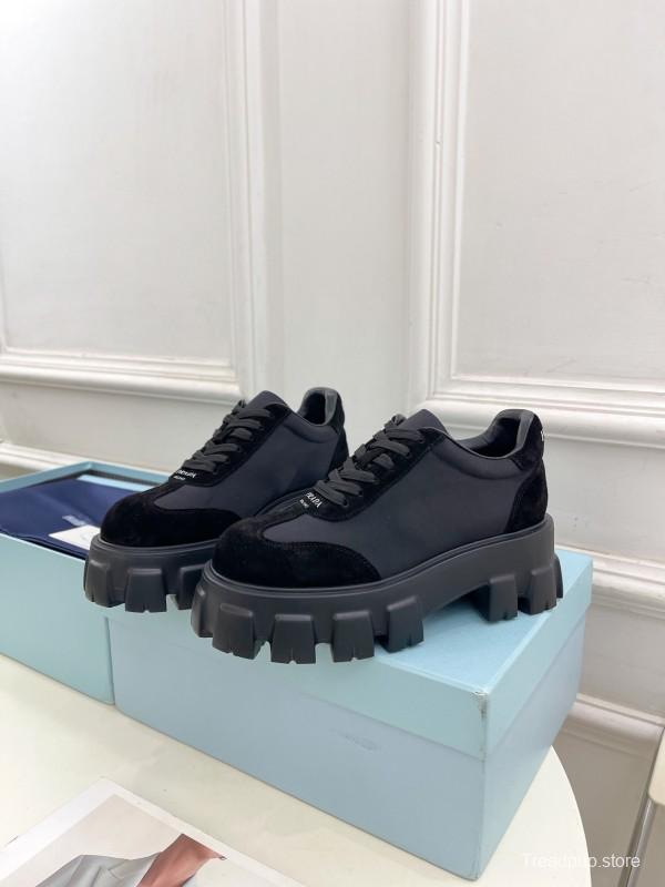 2025 Unisex Prada Black Suede Leather Sneakers KFY00310(F)/KFY00330(M)