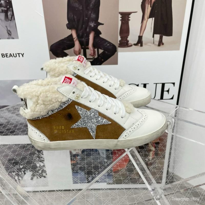 2024 Unisex GGDB Brown White Shearling Suede Leather High-Top Sneakers MJ00300