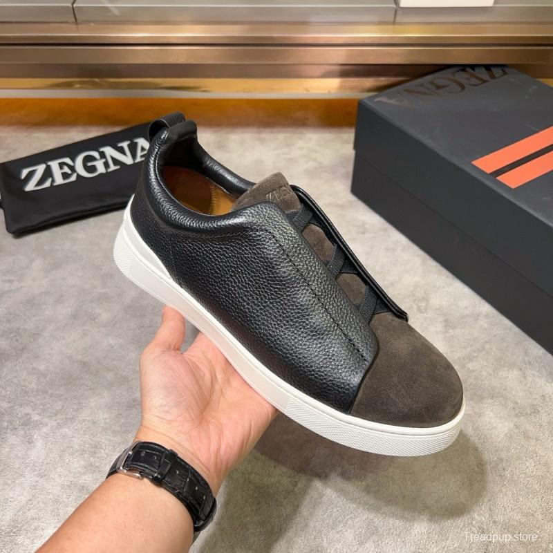 2024 Men Ermenegildo Zegna Black Brown Leather Suede Sneakers