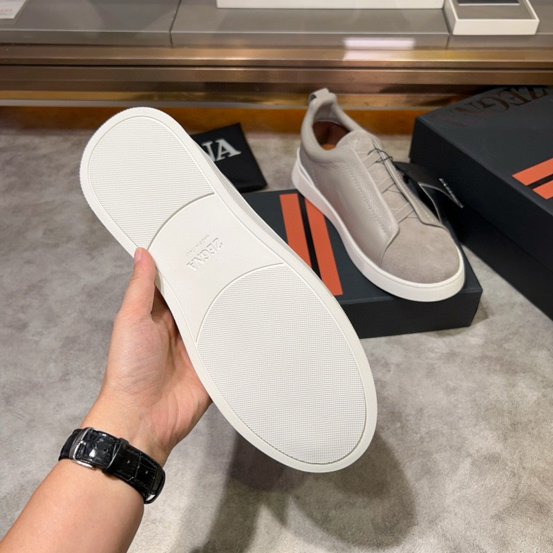 2024 Unisex Ermenegildo Zegna Beige Light Grey Suede Calfskin Sneakers